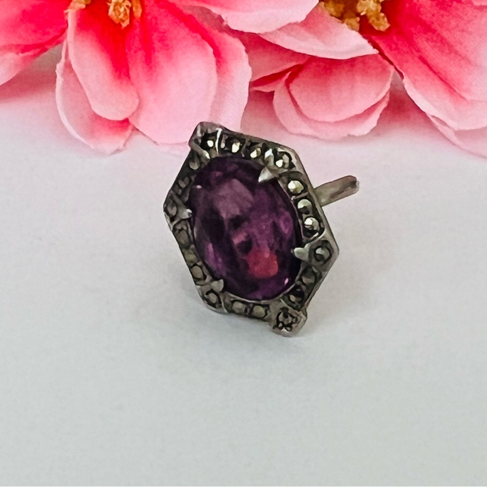 Sterling Silver Ring With Translucent Purple Ston… - image 4